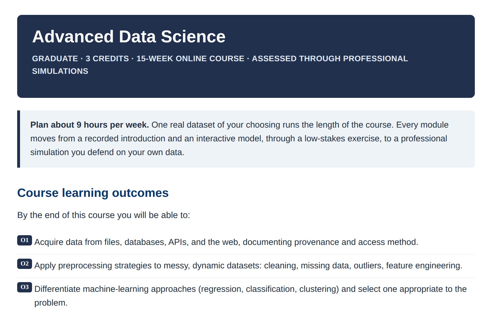 Advanced Data Science, a graduate course built from open educational resources