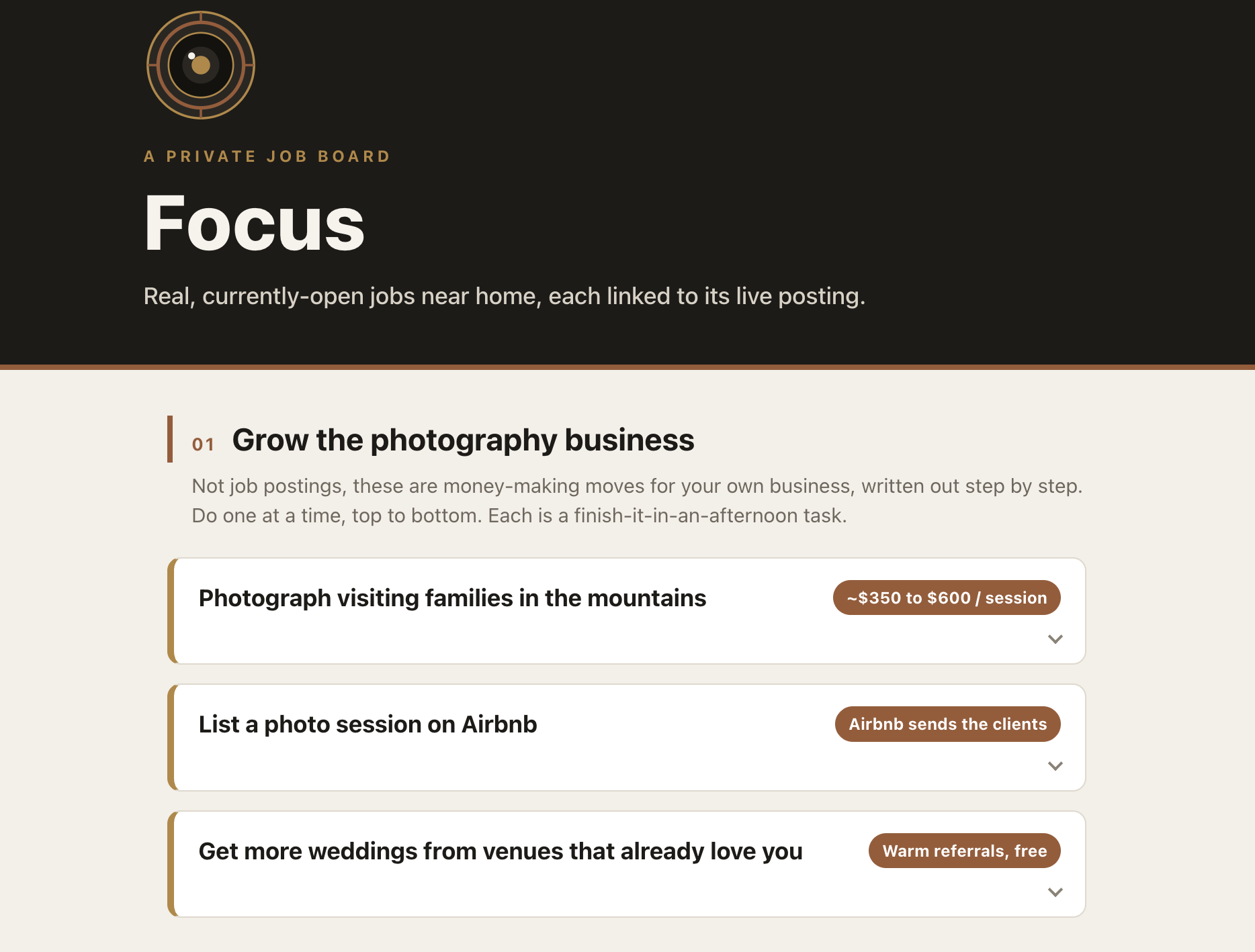 Focus photo-gig board