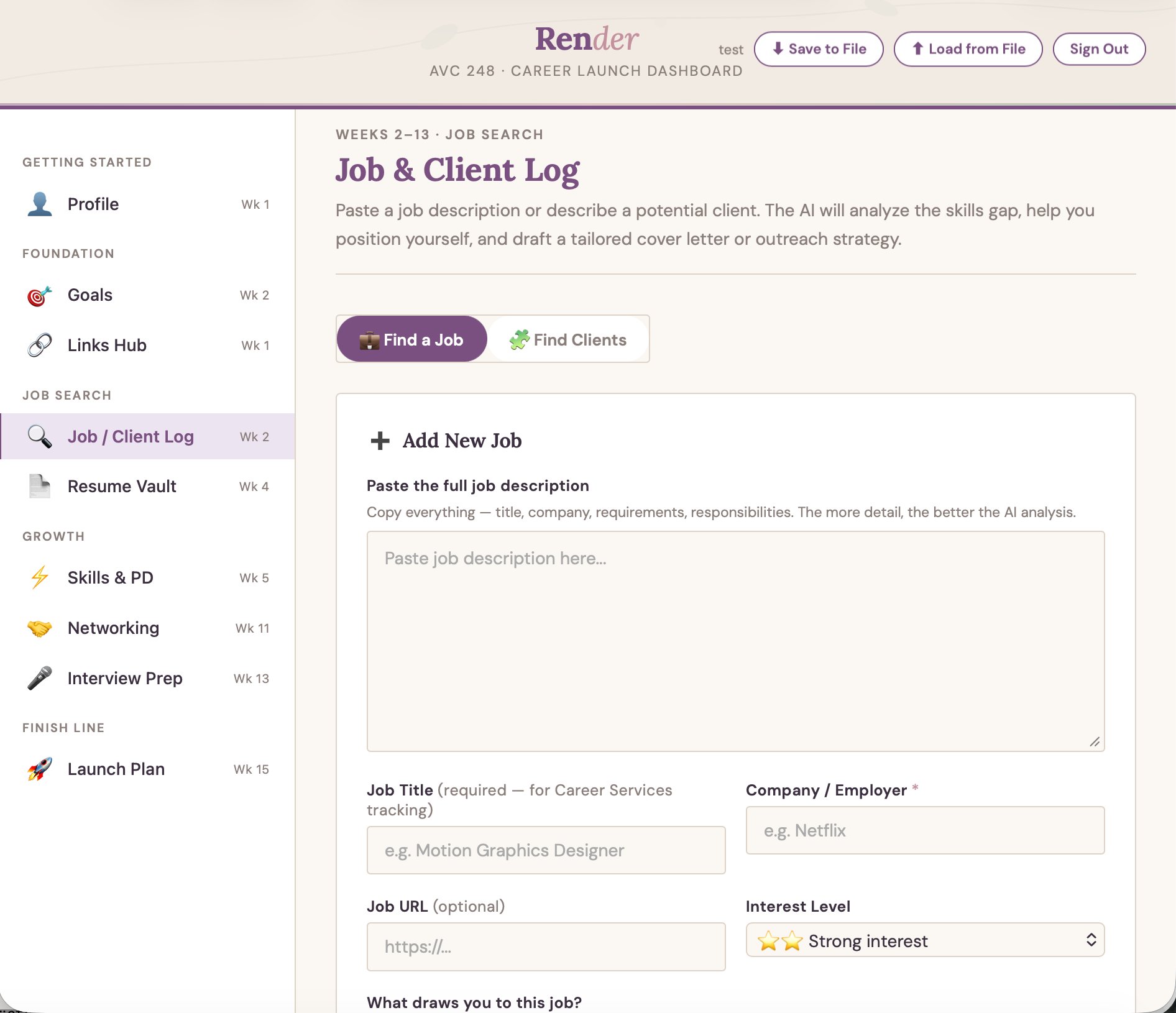 Job and Client Log with AI analysis and cover letter generation