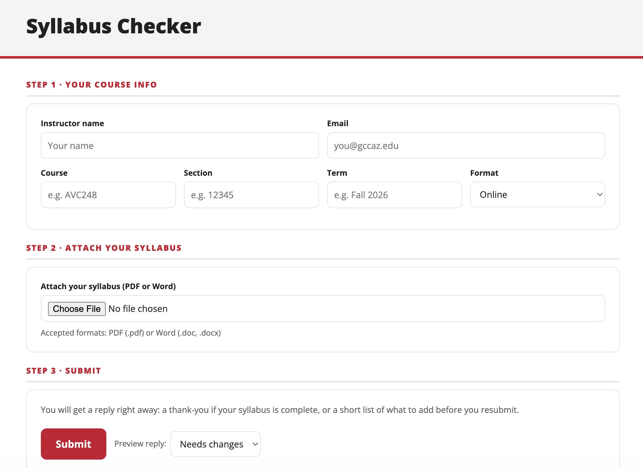 The Syllabus Checker tool